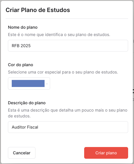 Imagem do formulário de cadastro de projetos do Rotinize