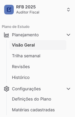 Barra de navegação do Rotinize com o link para o planejamento